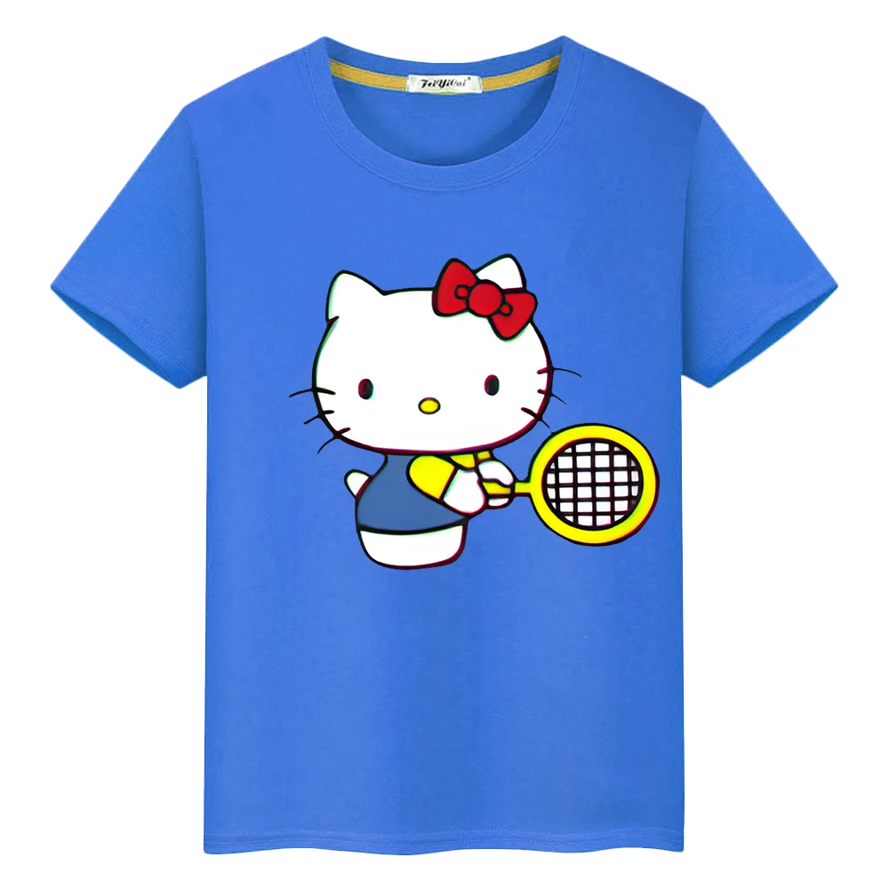 

hello kitty clothes Summer Print 100%Cotton T-shirt Cute Short Cartoon Tops boys girl Anime Tees y2k clothes one piece kids gift