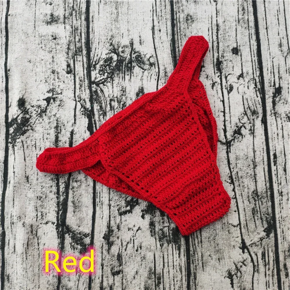 Sexy Men Women Breathable Knit Briefs Underwear Pump Man Hand Crochet G-string Swimming Sunbathing Briefs Underpants Panties