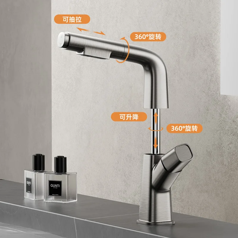 

Grey explosions lifting brass hot and cold dual-purpose household bathroom washstand basin pull faucet.