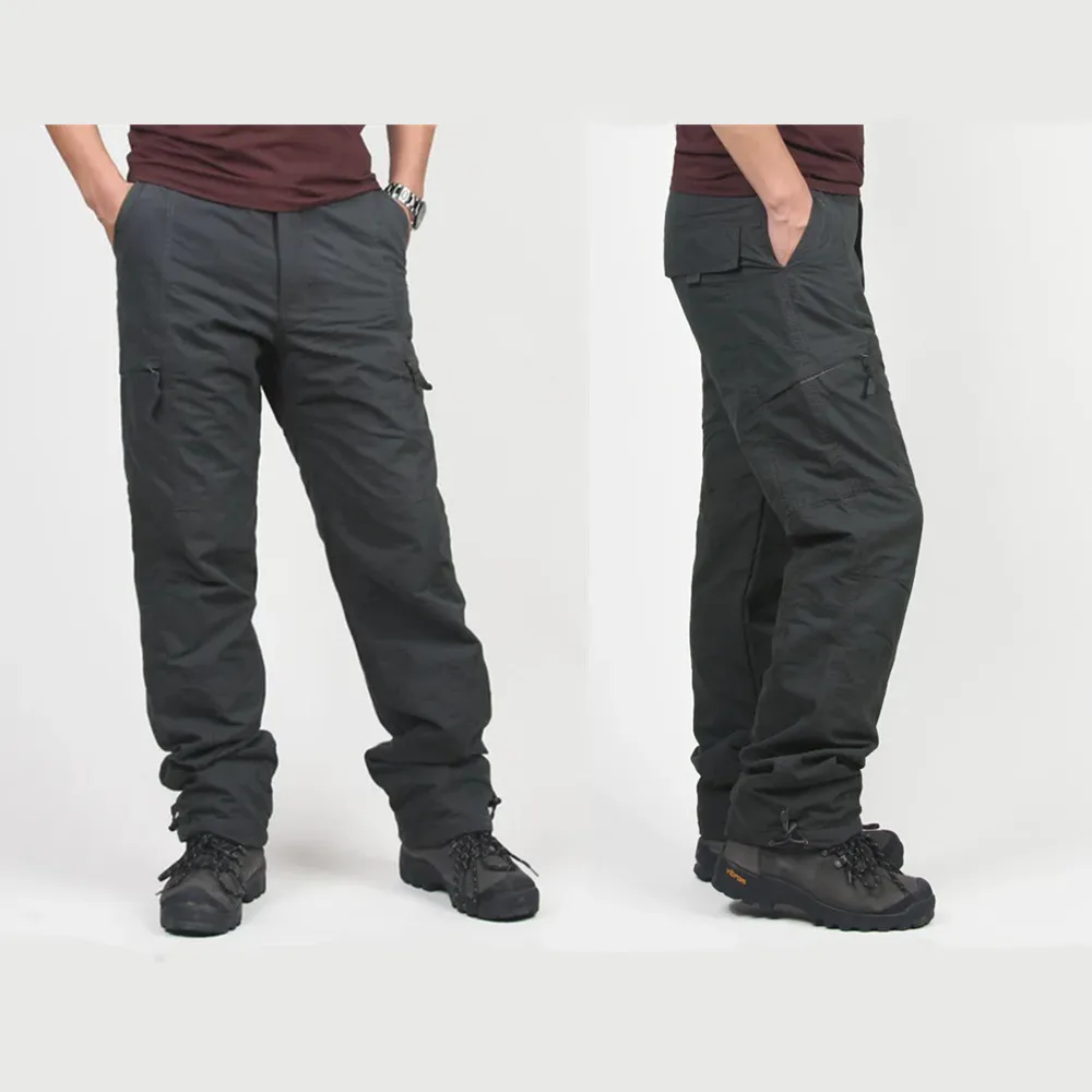 Men's Fleece Cargo Pants Winter Plush Tactical Pants Casual Workwear Joggers Korean Style Outdoor Casual Warm Thermal Trousers
