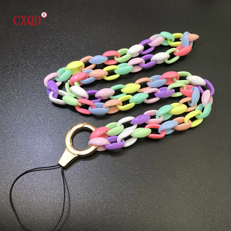 Fashion Colorful Acrylic Mobile Phone Chains for Women Girl Halter Neck Anti-Lost Cellphone Strap Lanyard Jewelry Accessories