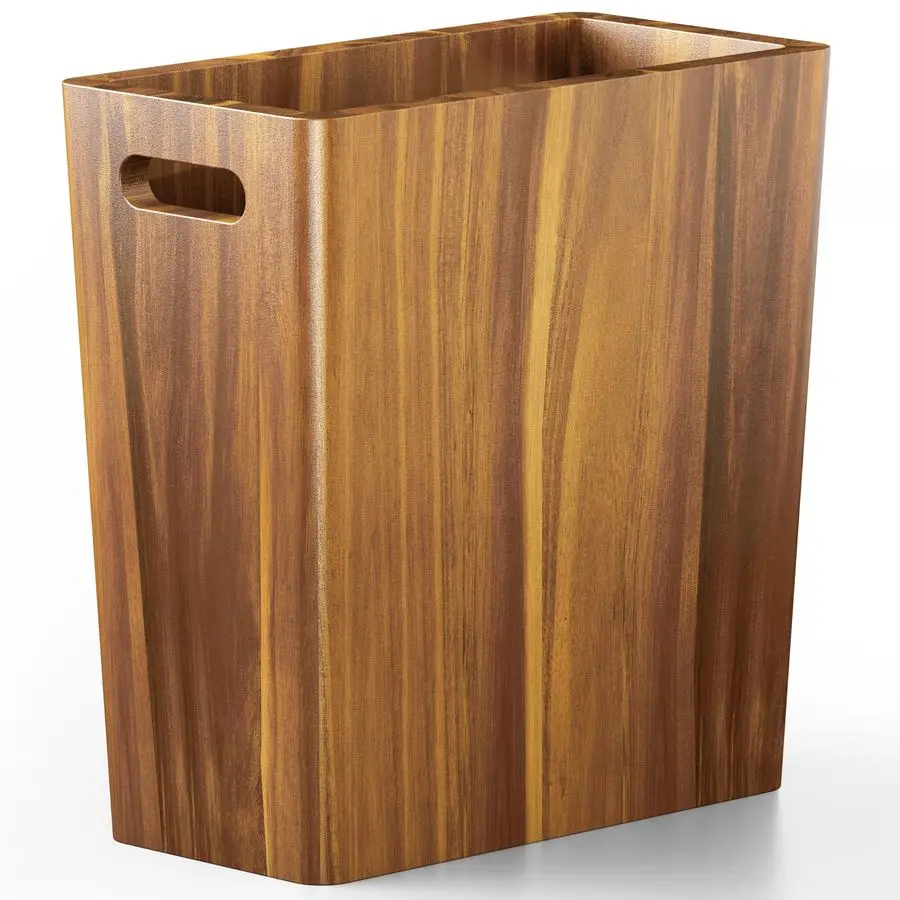 

2.6 Gallons Wooden Wastebaskets Solid Acacia Wood Trash Can with Handles, Rectangular Bin for Bathroom, Bedroom, Kitchen, Office