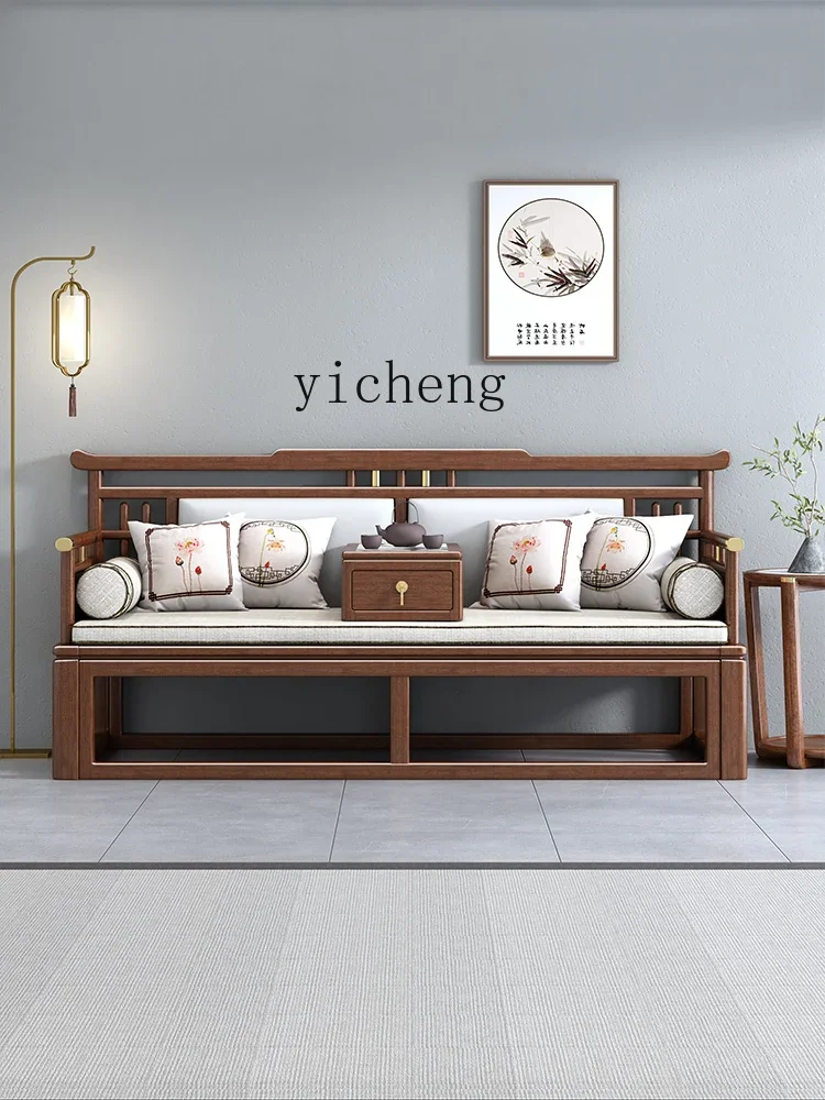 E22 solid wood Arhat bed high backrest high speed zen push-pull retractable dual-purpose sofa bed