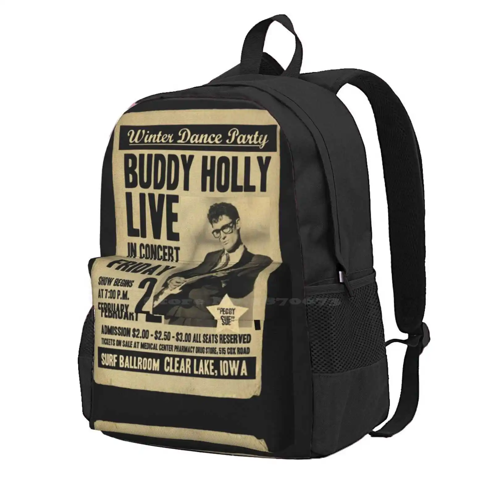 Buddy Holly Concert Poster. Hot Sale Schoolbag Backpack Fashion Bags Retro Vintage Music Roll Buddy Holly Peggy Sue 1950S