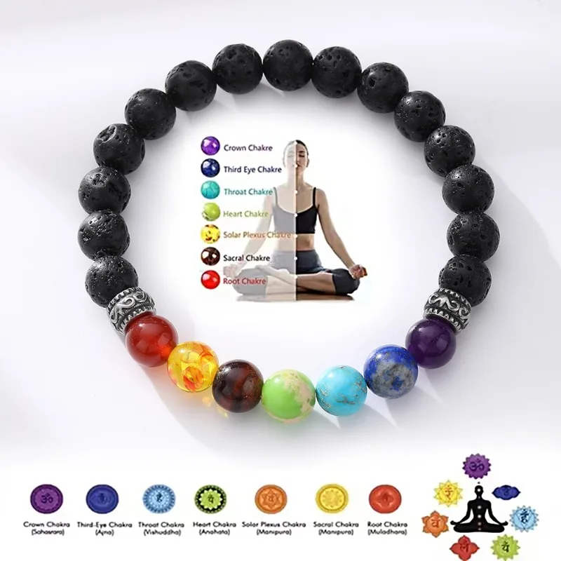 Handmade Energy Bracelets Assisted Breathing Meditation Agate Stone Natural Tiger Eye Volcanic Stone Colorful Bracelet Jewelry