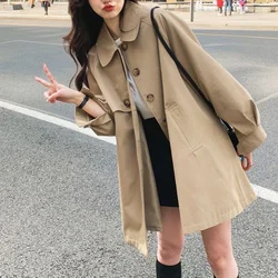 2024 Spring and Autumn Korean Edition Turn-down Collar Loose Casual Women Clothing Solid Color Simple Long Sleeved Windbreaker