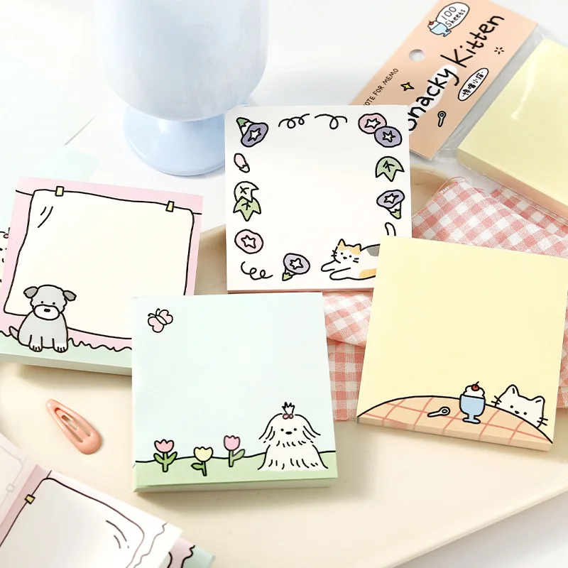 Kawaii Cartoon-Tier Notizblock Niedliches Katzen- und Hundemuster Notizblock Ohne Klebstoff Notizpapier Scrapbook Journal Dekoratives Schreibwaren