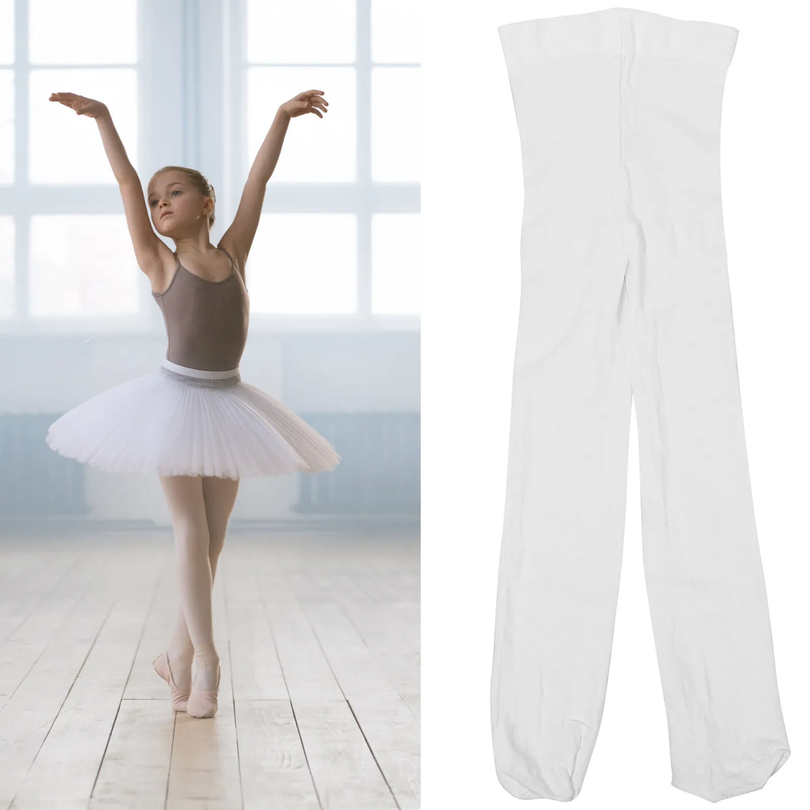2Pairs Ballet Tights White Adult Ballet Dance Socks Stretchy High Elastic Dancewear for Women Girls Size S Height 100-130Cm