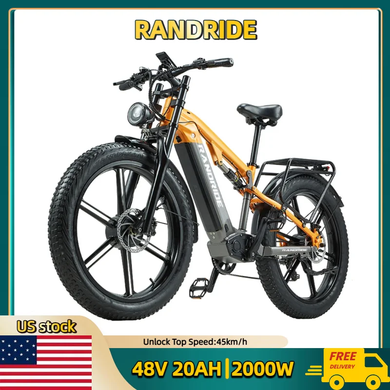 RANDRIDE YX80M-2 2000W Electric Off-Road Bike, 48V 20AH Battery 26"x4.0 Fat Tires, Aluminum Suspension Frame & Dual Drive, Shimano Hydraulic Brakes, Supports 150KG Load image 9