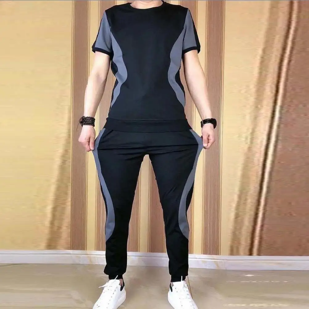 Ensemble de sport pour hommes, 1 ensemble, chemise et pantalon, couleur contrastée