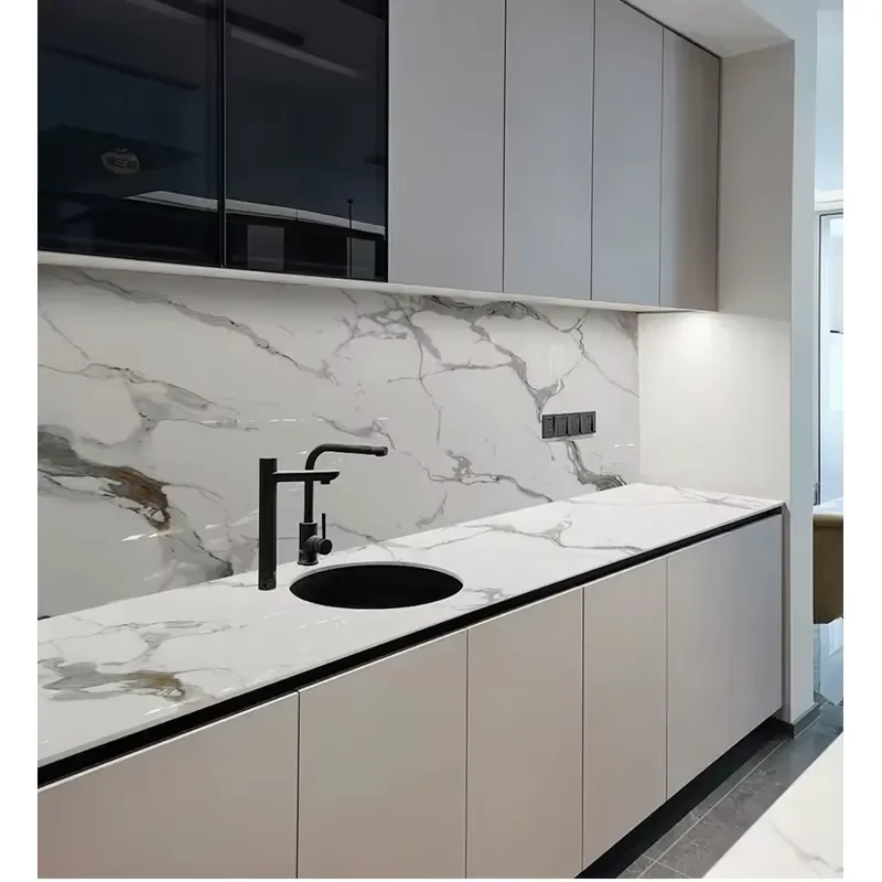 Custom Modern Eco Friendly Nano Crystal Stone Kitchen Countertops Karakata Gold Marble Look for Hotel Washbasin and Island