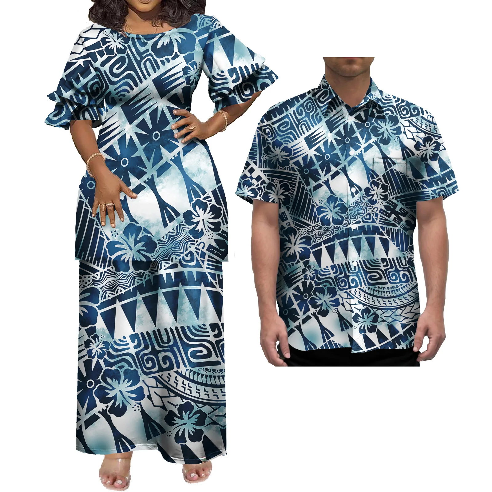 Conjuntos de Vestidos Puletasi Polinésios Personalizados sob Demanda com Estampa Tapa, Vestidos Samoanos para Mulheres Plus Size, Vestidos para Festas na Ilha