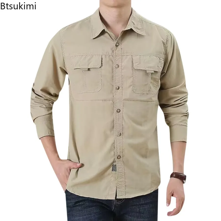 High Quality Cotton Cargo Shirts Men's Spring Autumn Long Sleeve 2-pocket Work Shirts Outdoor Casual Men Clothing Oversized 6XL - Image 5