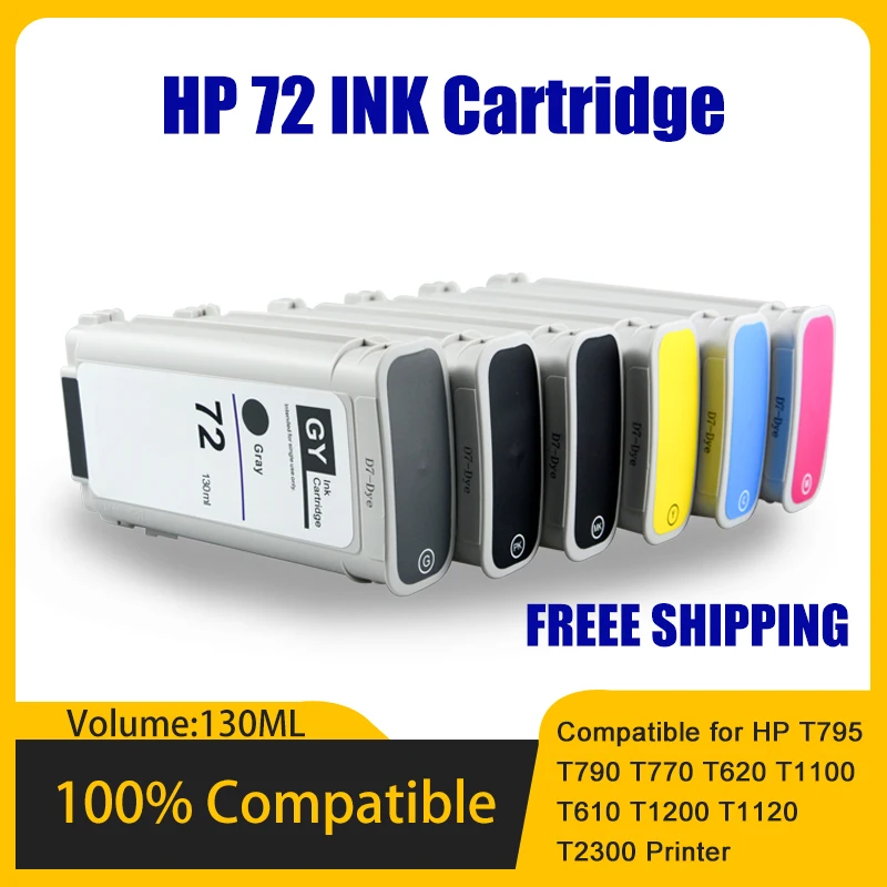 Compatible for HP 72 hp72 Ink Cartridge  With Chip T610 T620 T770 T790 T795 T1100 T1120 T1200 T1300 T2300