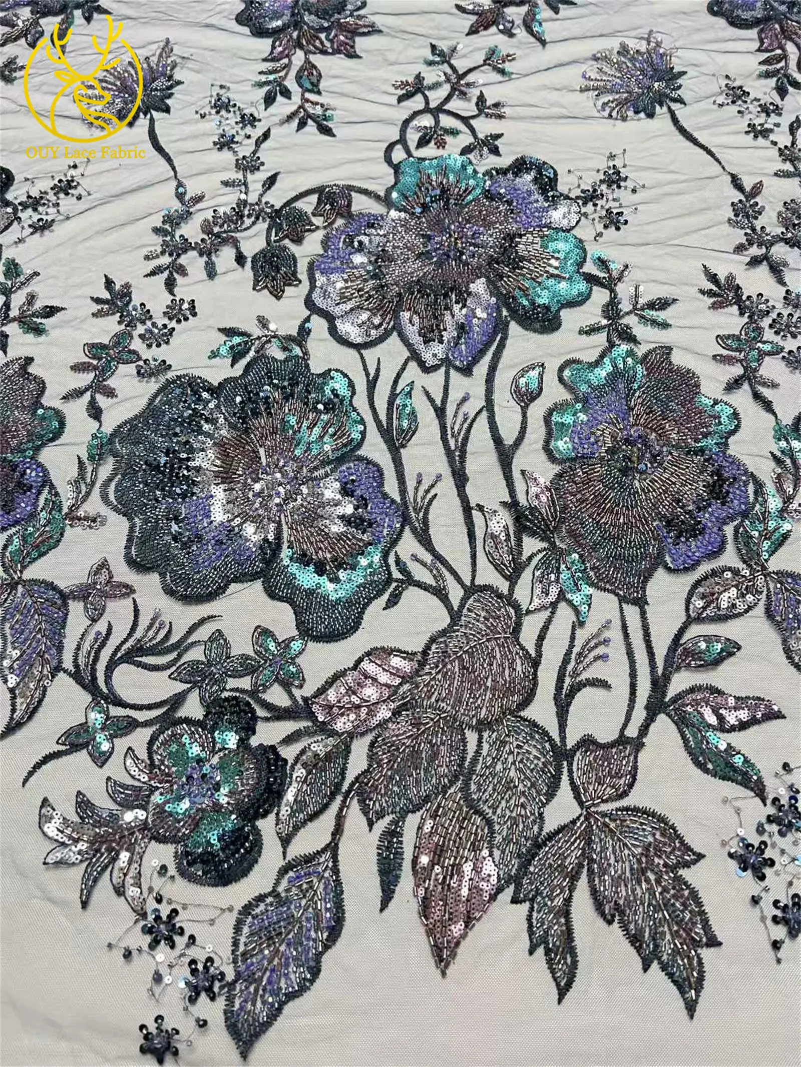 Afrikanischer schwerer Perlen-Spitzenstoff, 5 Yards, luxuriöse französische Pailletten-Spitze, Nigeria-Stickerei, Tüllspitze für Hochzeitskleider – Detail 15