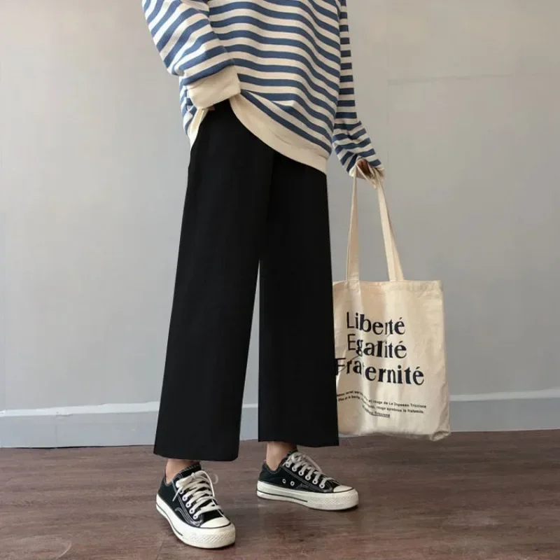Pantalon coréen pour femmes, ample, jambes larges, élastique, taille haute, surdimensionné, noir, Simple, confortable, élégant, Y2k, printemps été