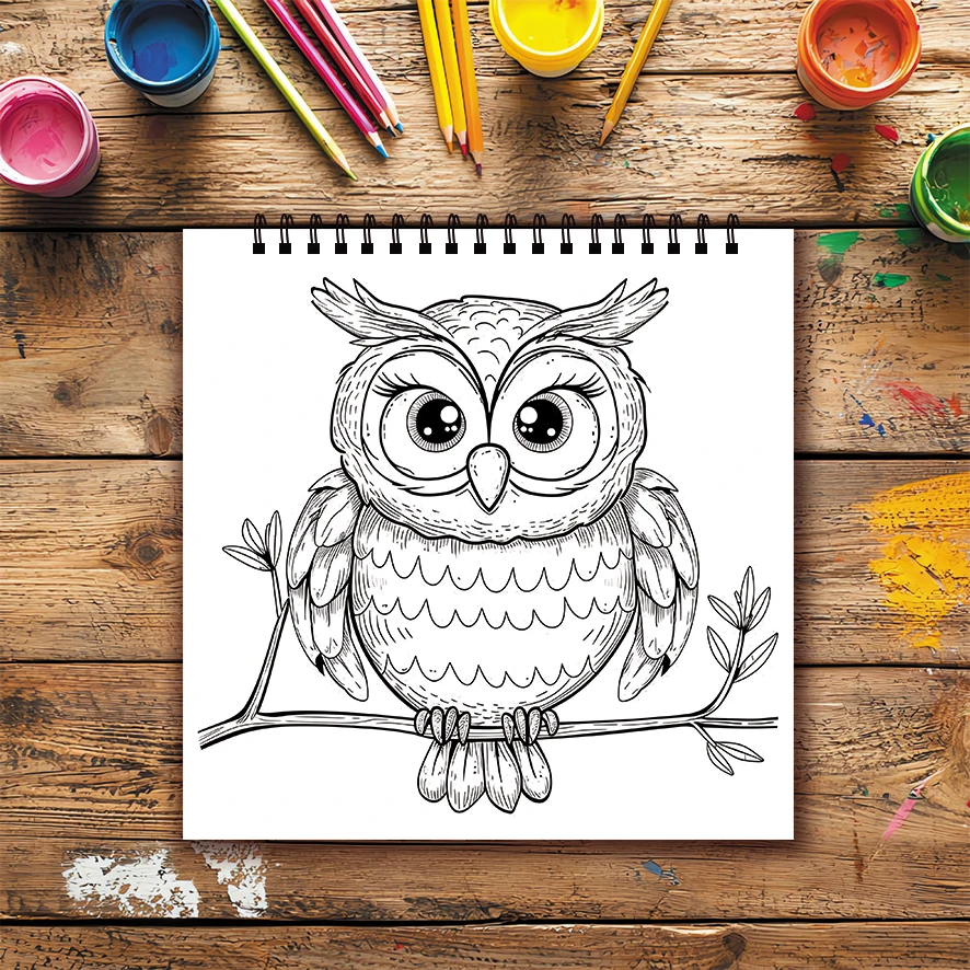 Owl Coloring Pages Book 8.27x8.27 inches 22 Sheets Relaxing Gift for Family