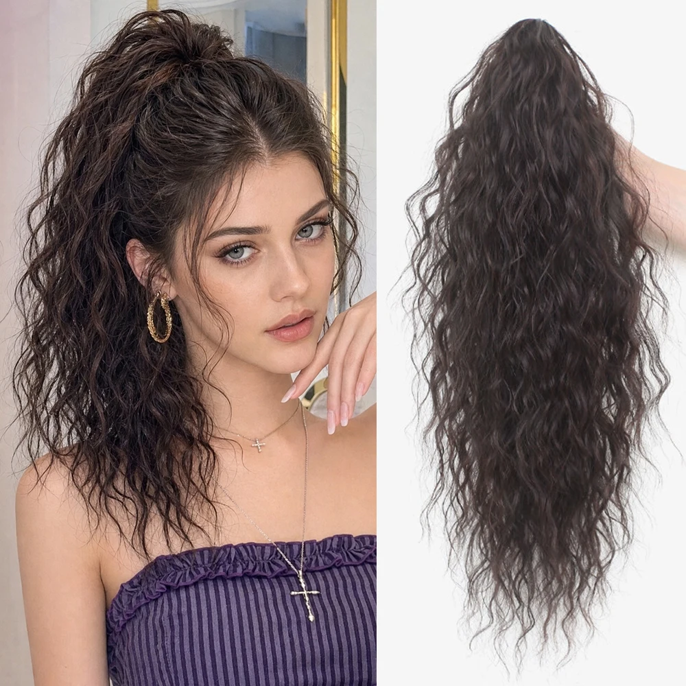 20 Inch Synthetic Fluffy Wavy Claw Clip Ponytail, Y2K High Voluminous Curly Ponytail Extension for Women Daily Party