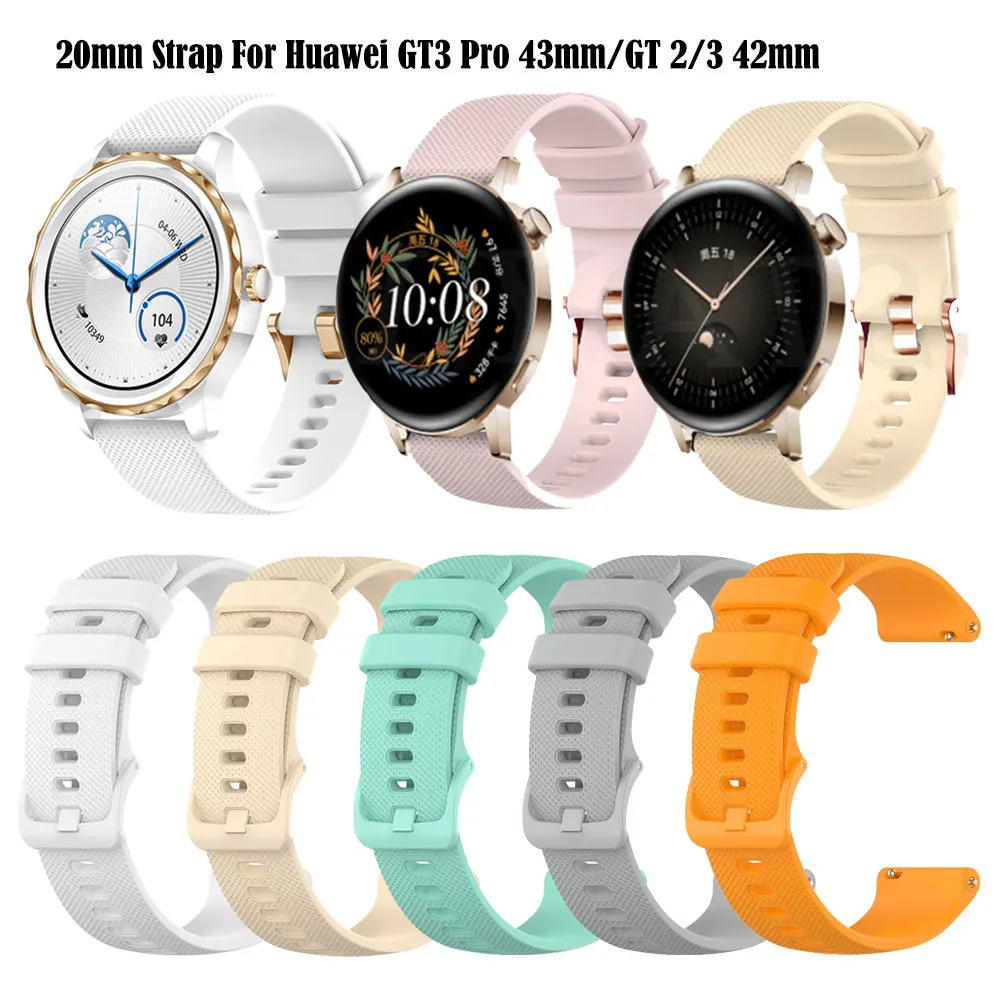 20mm Silicone Strap Band For Huawei Watch GT2 GT3 Pro 42mm 43mm Bracelet  Honor Magic 2 42mm Watch Wristband Replacement Strap