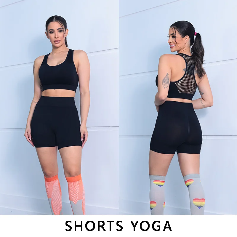 Shorts de yoga，Shorts de ginástica femininos，Cintura alta, Levantamento do quadril, Alta elasticidade, Respirável