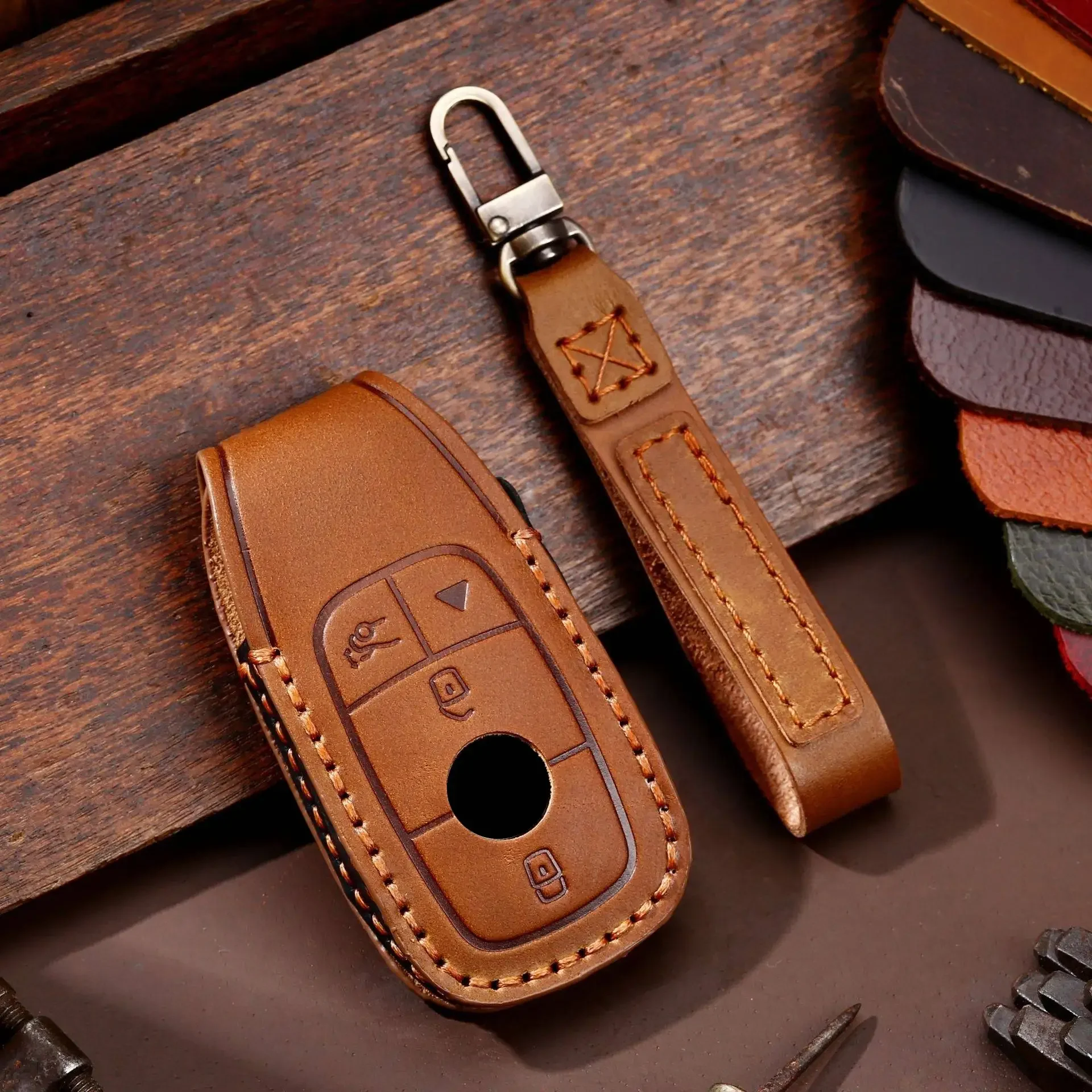 Luxury Leather Car Key Case Cover for Mercedes Benz E300l C260L C200L A200L S320L Keychains Holder