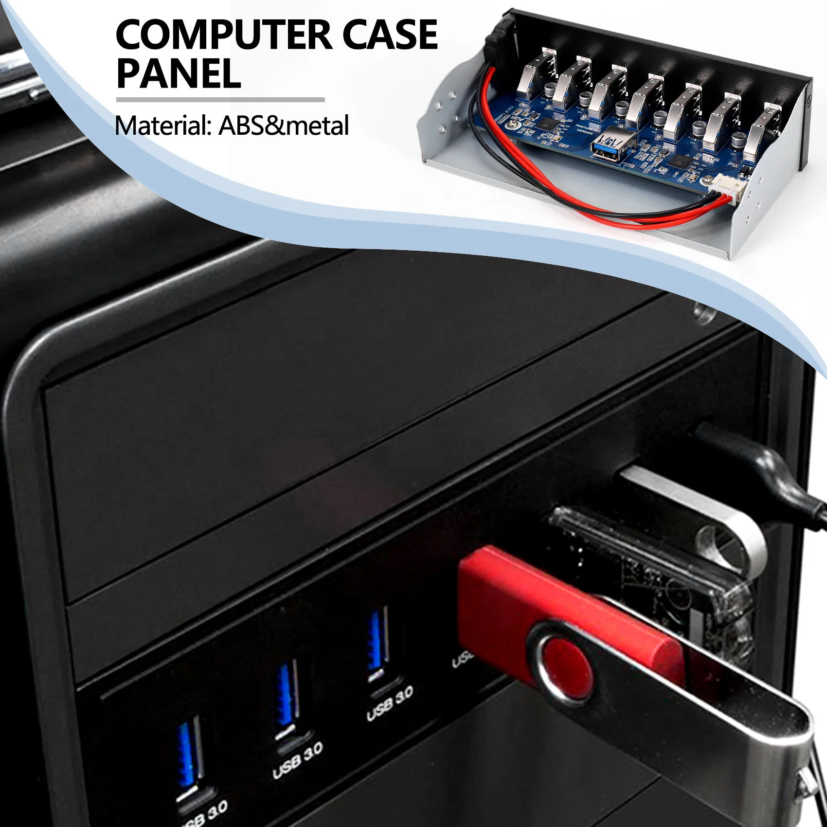 A99X 7 Port USB 3.0 Hub 5Gbs 5.25inch CD-ROM Drive Bay CD ROM Front Panel for Computer Case+USB 3.0 19-pin Header to Type-A Male