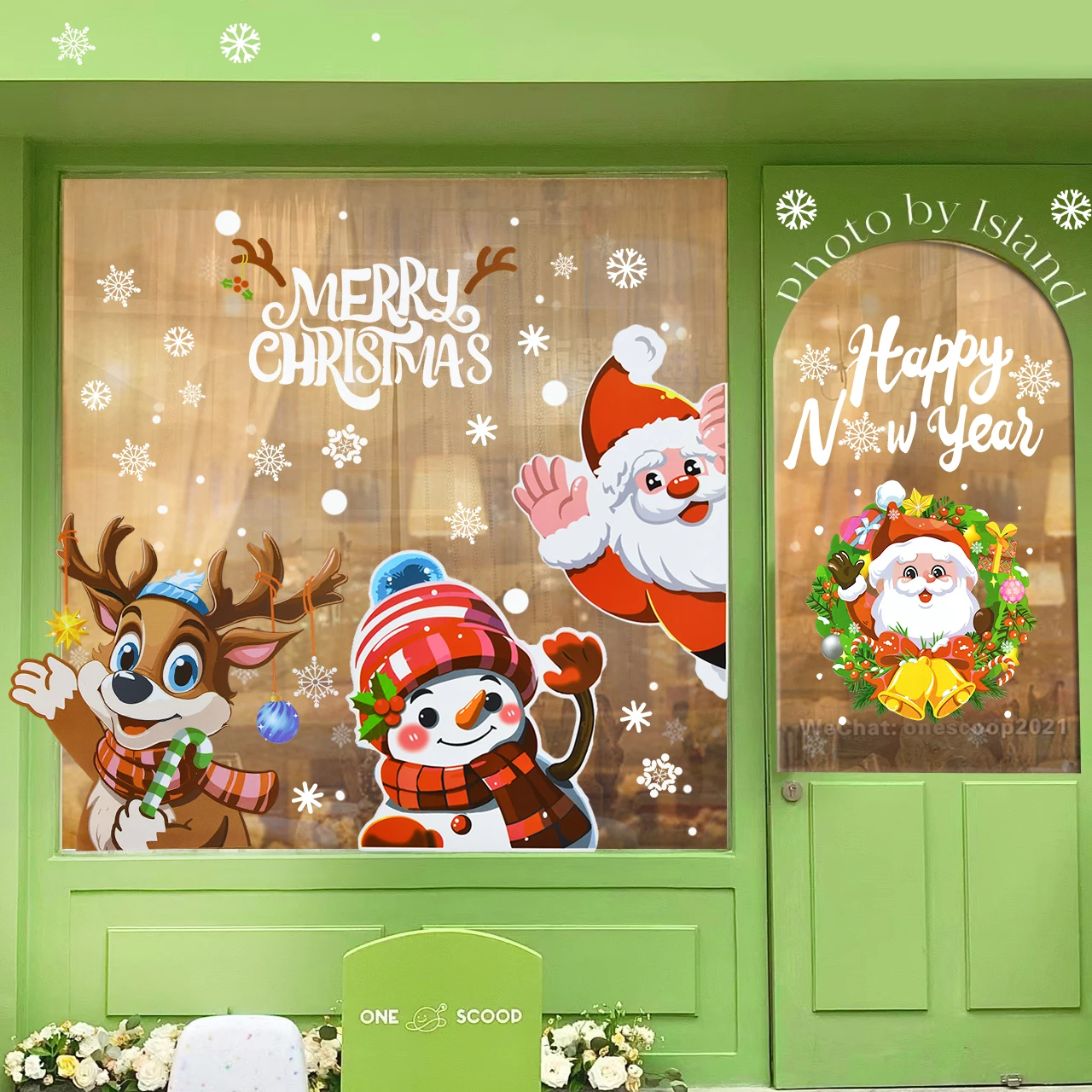 Christmas Window Sticker White Snowflake Santa Claus Elk Glass Wall Stickers Christmas Decoration For Home New Year Gift Navidad