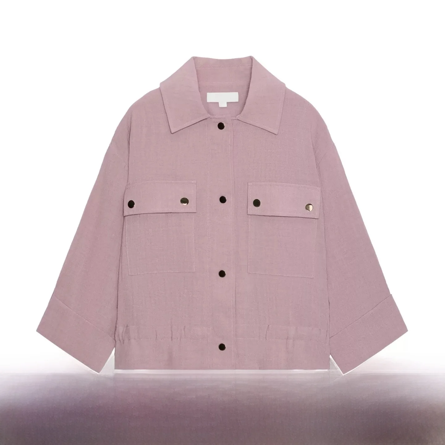 New Summer 2026 Women's Casual Long Sleeve Turn-down Collar Commute Short Coat Pure Color Pocket Decor Loose Fit Button Closure