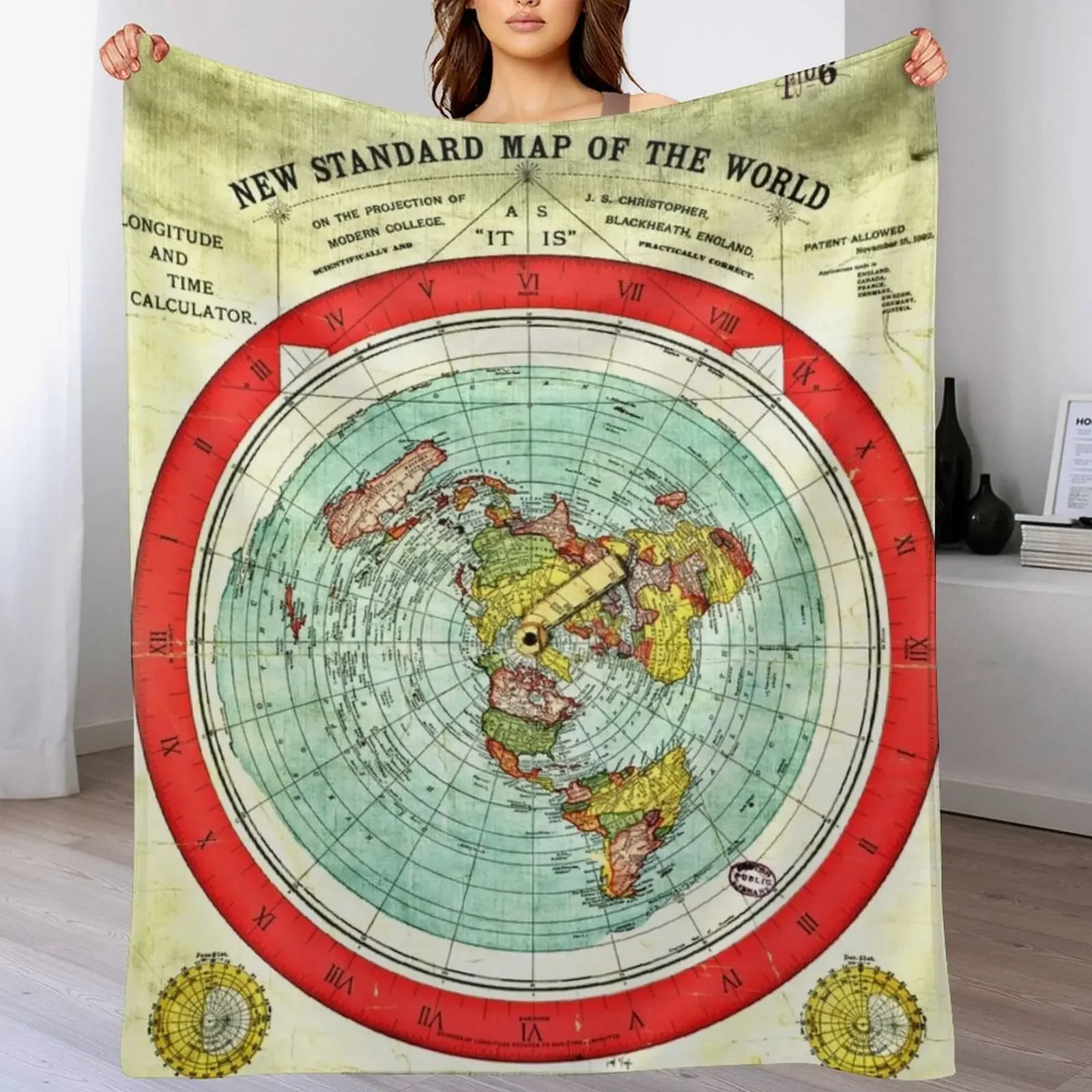 Gleason 1892 Flat Earth Map | Research Flat Earth Throw Blanket Vintage Furry Blankets