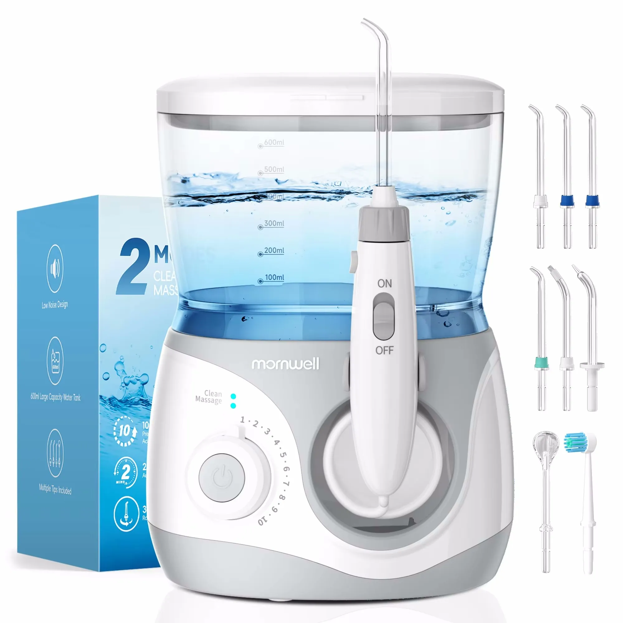 

Ирригатор для полости рта для детей/взрослых, водная нить на столешнице с 10 насадками и 6 насадками, ирригатор для воды на 600 мл для семьи