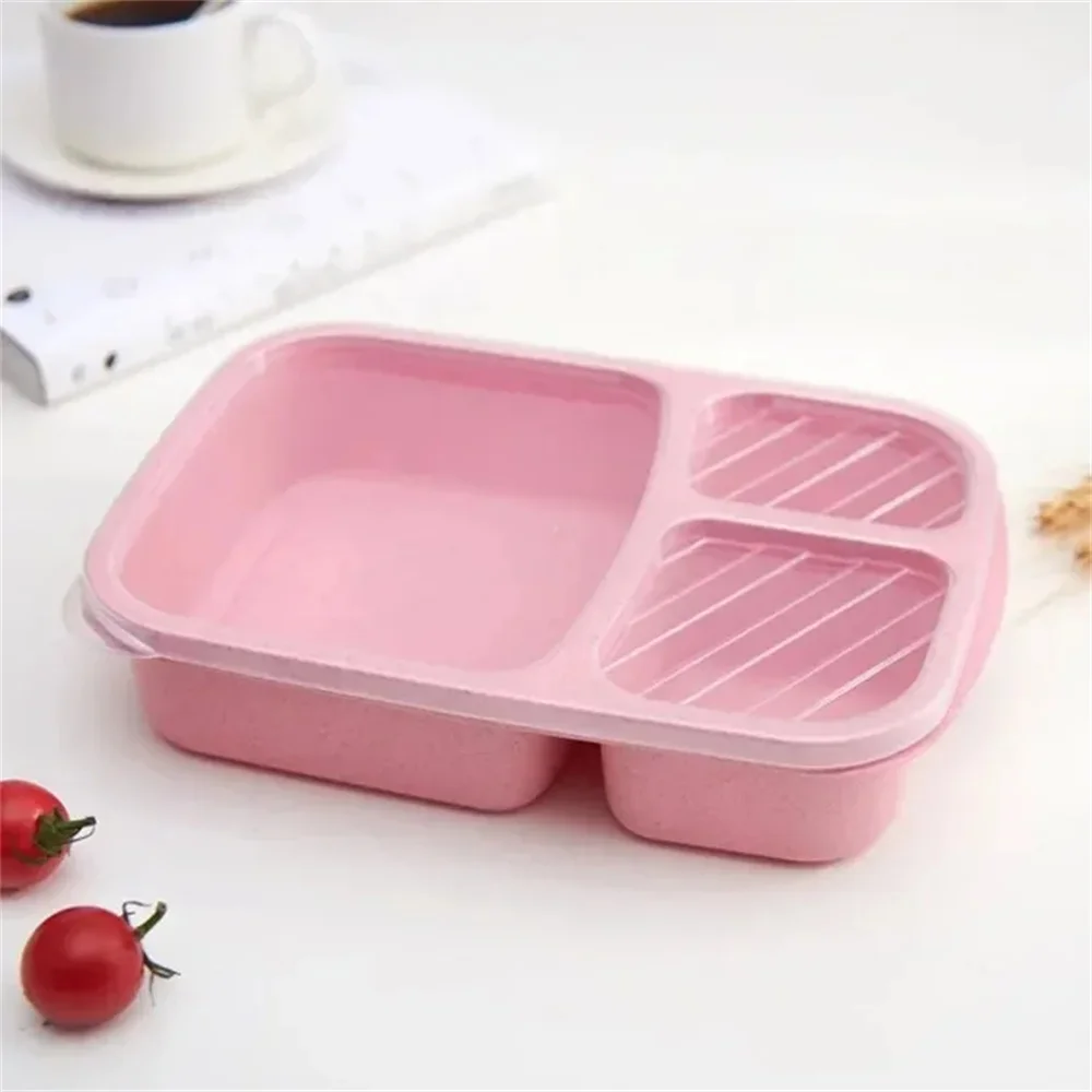 1/4er-Pack Bento-Lunchbox-Set, 3 Fächer, Aufbewahrungsbehälter für Lebensmittel, Weizenstroh, Lunchbox für die Zubereitung von Mahlzeiten, Aufbewahrungsbehälter für Lebensmittel aus Kunststoff