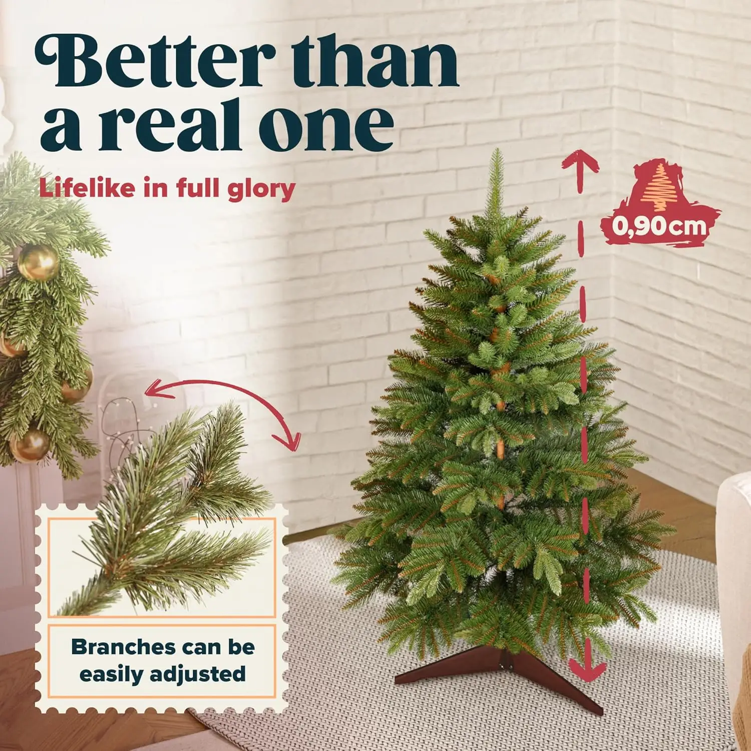 Tree 3ft - Premium Realistic Artificial Christmas Tree Looks Real Wooden Stand and Storage Bag - Xmas Tree