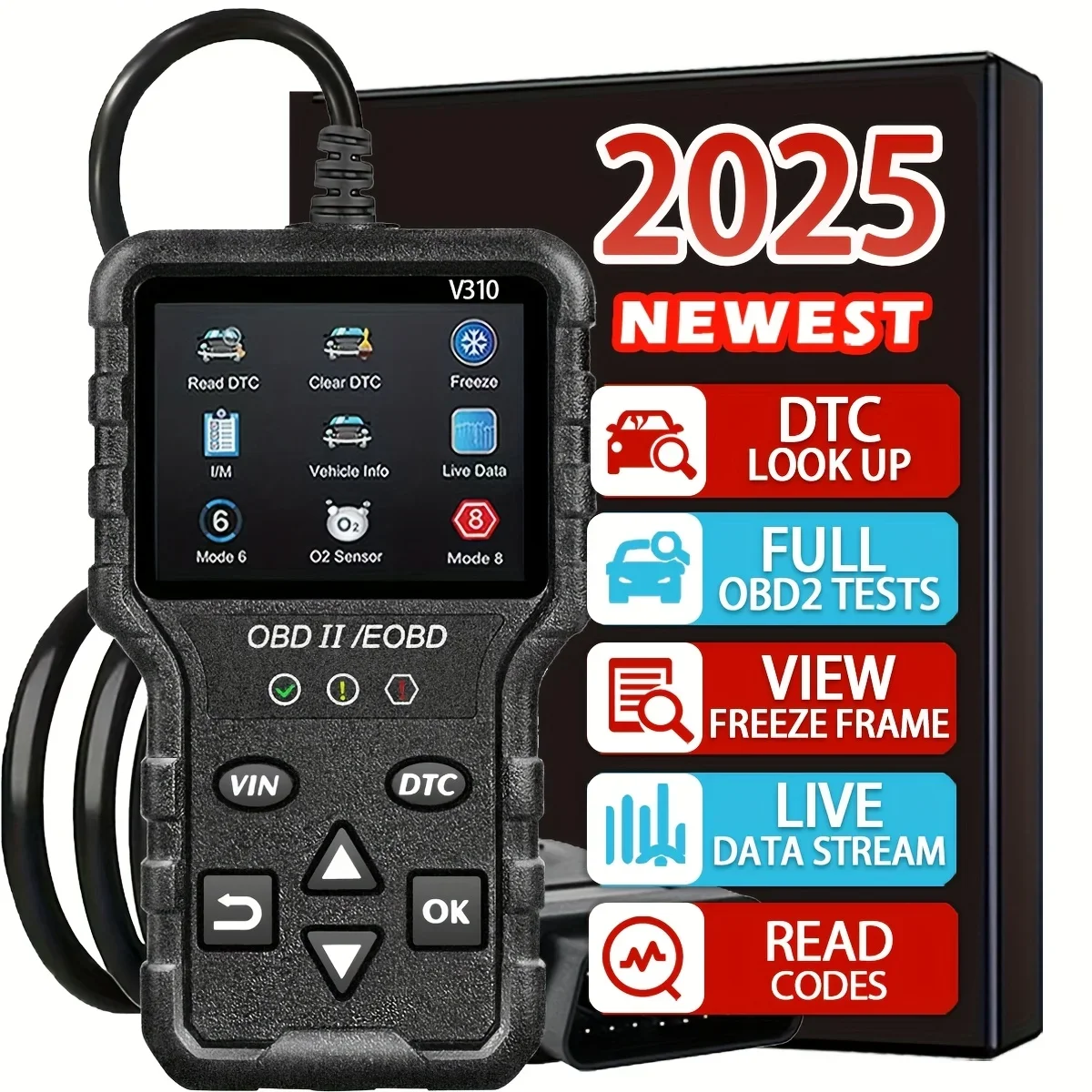 OBD2 scanner diagnostic tool code reader voltage tester have real-time data streams that are applicable to all OBDII vehicles