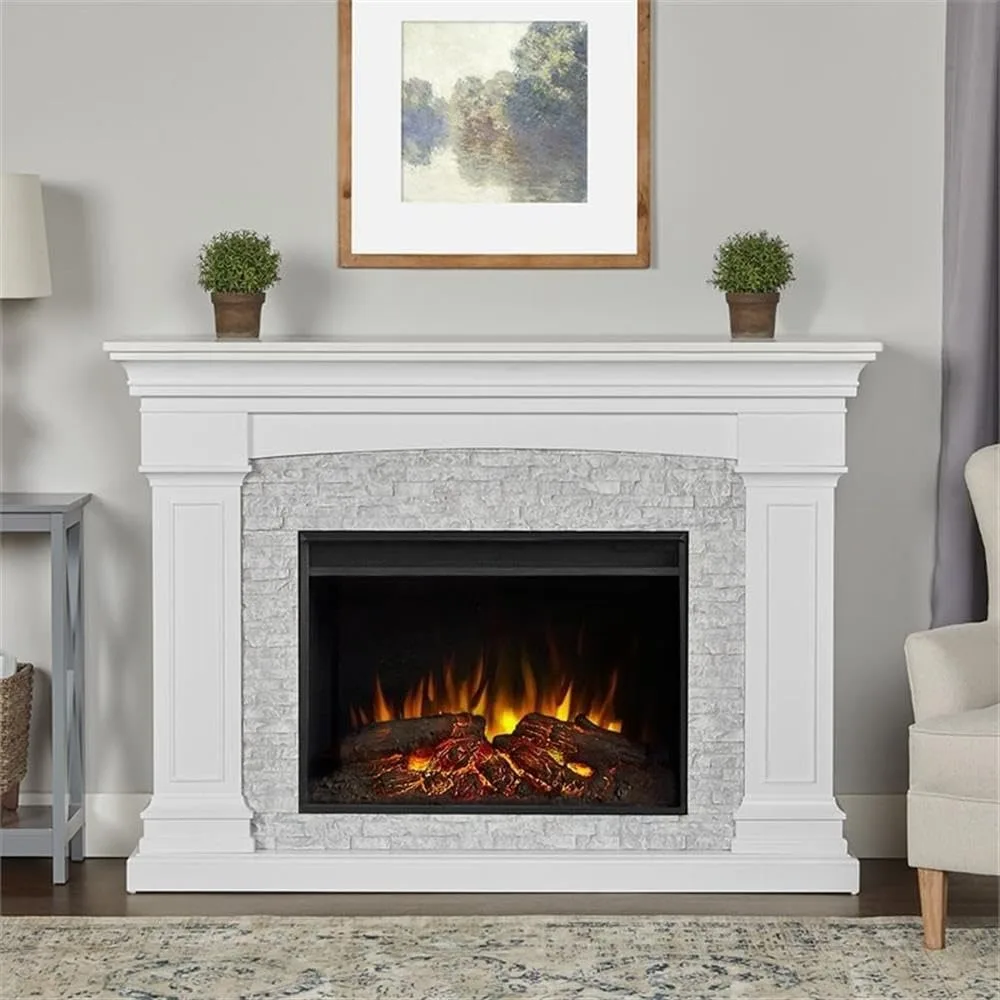 Deland Grand Electric Indoor Fireplace with Remote Control, Realistic Infrared Fireplace with Heater