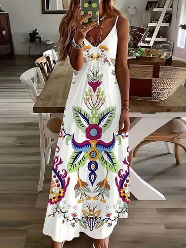Imagen 2 del producto Vestido de tirantes con tirantes de estilo cómodo de calle a la moda de S-3XL, vestido largo con estampado de flores frescas y playa junto al mar