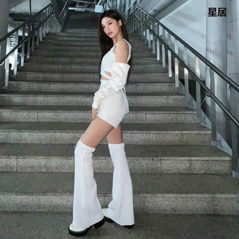 Białe Top Slim Sznurowane Szorty Odzież Jazzowa Damska Piosenkarka Kpop Stroje Hip Hop Kostiumy Taneczne Klub Nocny Sexy Strój Tancerki Scenicznej