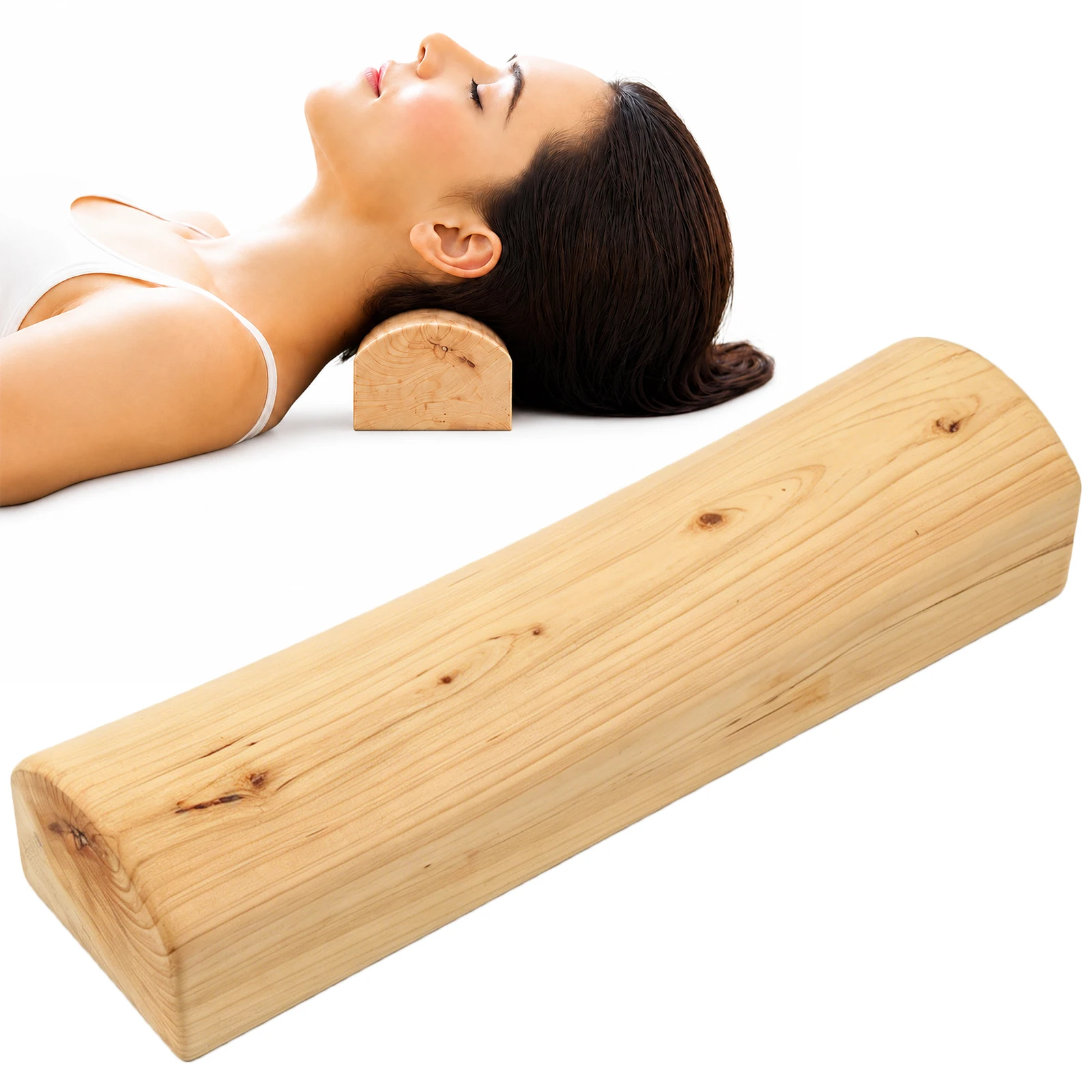 Natural Solid Wood Neck Pillow Wooden Cervical Support Rest Pillow Ergonomic Curved Design Smooth Surface 31.8cm