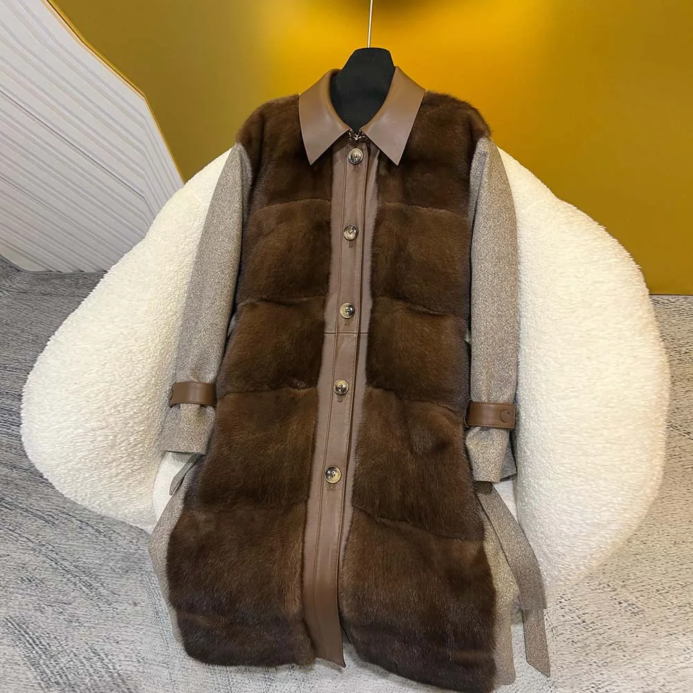 Cappotto in pelliccia di visone di velluto 2025 per donna lungo piumino di lusso in visone per l'inverno