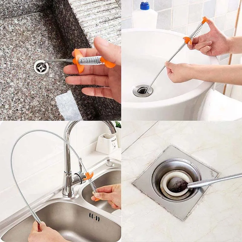 60/90cm Spring Pipe Dredging Tool Flexible Grabber Pickup Snake Cable Aid Grab TrashA Drain Auger Unclog Hair Drains Sink Toilet