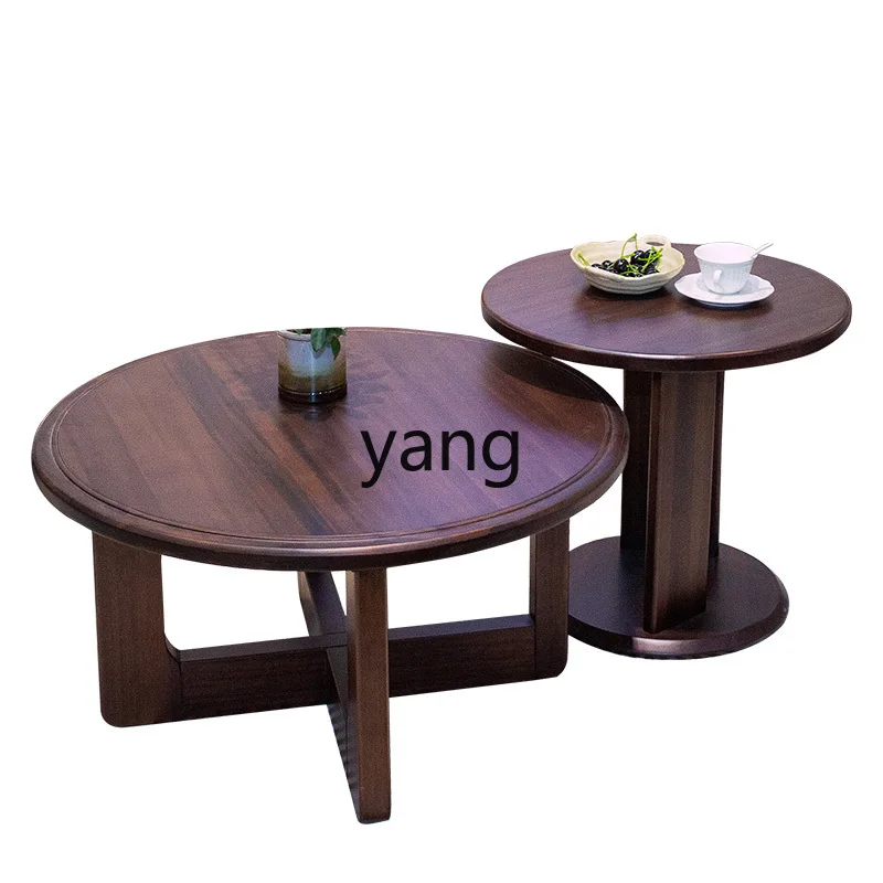 

Yhm solid wood small round table combination walnut living room table simple tea table