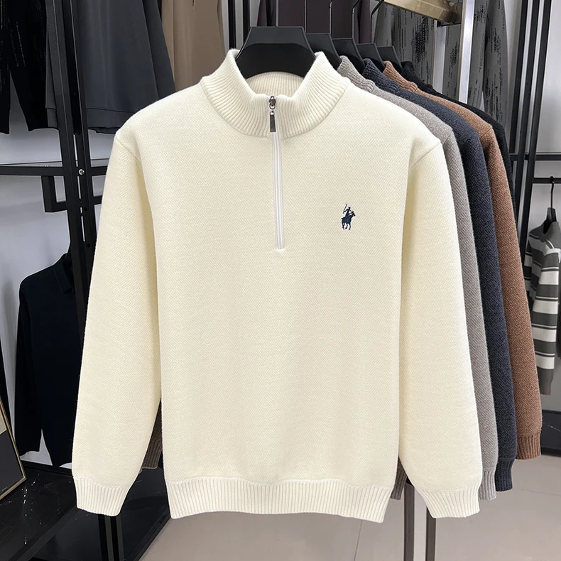 High-End-Markenpullover mit Reißverschluss und Stehkragen für Herren lässige Mode klassische Paul-Stickerei Winter neuer warmer Strickpullover aus Plüsch – Detail 14
