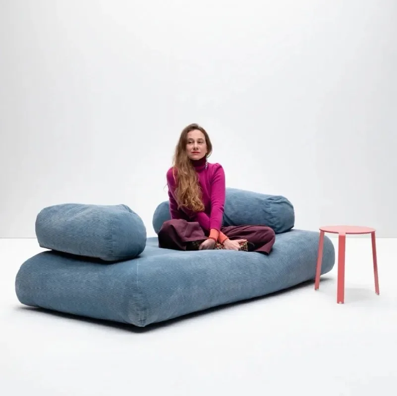 American retro style corduroy fabric tofu block sofa removable and washable lazy sofa bed cat scratch cloth small apartment