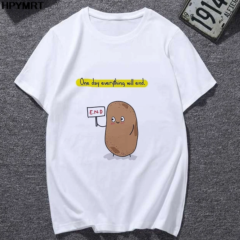 New Women's t-shirt cartoon Fun Potato Philosophy print Ladies t shirt Women summer Harajuku 90s girl shirt tops Female Tshirt