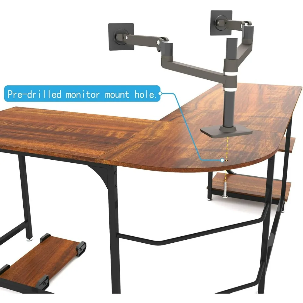 Wendbarer L-förmiger Schreibtisch mit Regalen, großer Eck-Gaming-Computertisch für Heimbüro, Schreibarbeitsplatz, Holztisch