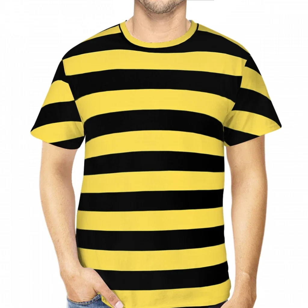 Black Yellow Striped Bee T-Shirt for Men Women Casual Crew Neck Short Sleeve Funny Aesthetic Streetwear Unisex Loose Summer Top