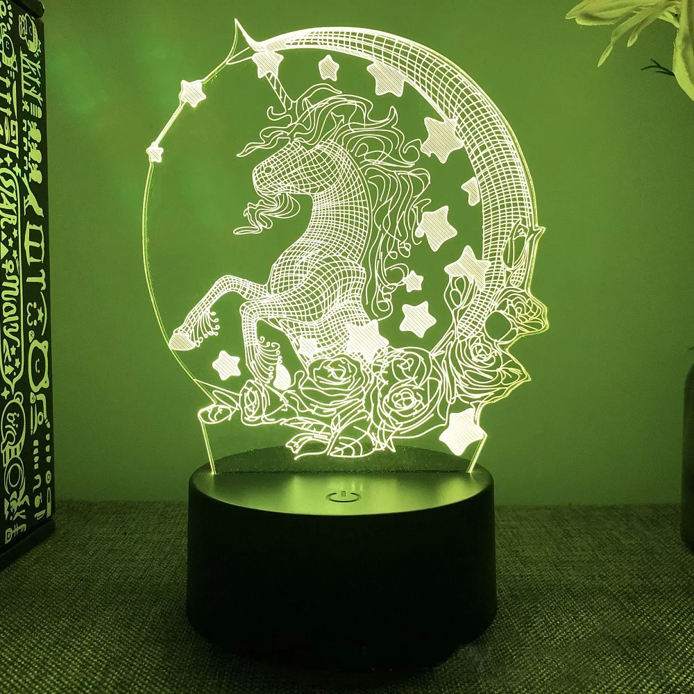 3D children night light, acrylic night light, 16 kinds of color changing LED bedside night light unicorn Christmas gift toy