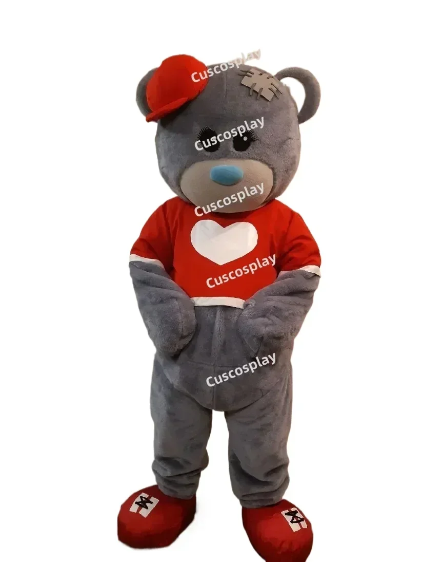 Red T-shirt Grey Teddy Bear Mascot Costume animal cosplay Christmas Halloween Fancy Party Events
