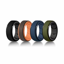 4 Pack Mens Silicone Wedding Bands, 8mm Wide Rubber Wedding Rings, Hypoallergenic Breathable Men's Silicone Ring for Him