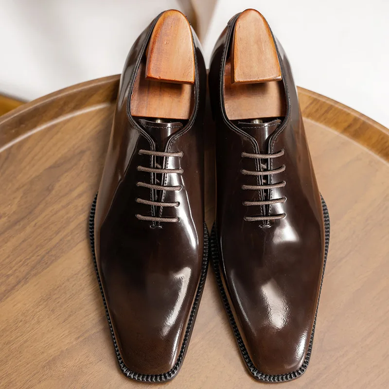 Open-toe leather Oxford shoes, genuine leather business formal shiny shoes
