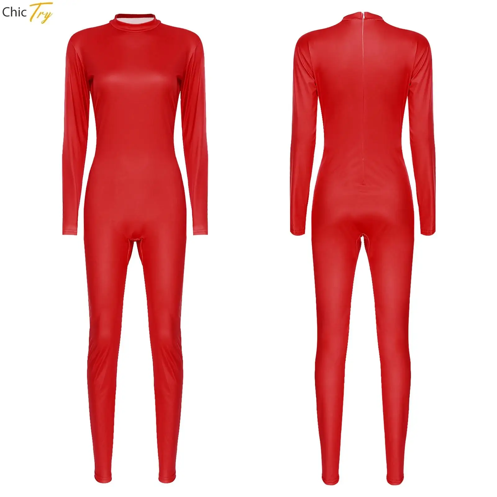 Womens Solid Color Jumpsuit Long Sleeve Bodysuit Casual Full Body Leotard for Rompers Yoga Dance Sportwear Female Slim Playsuits